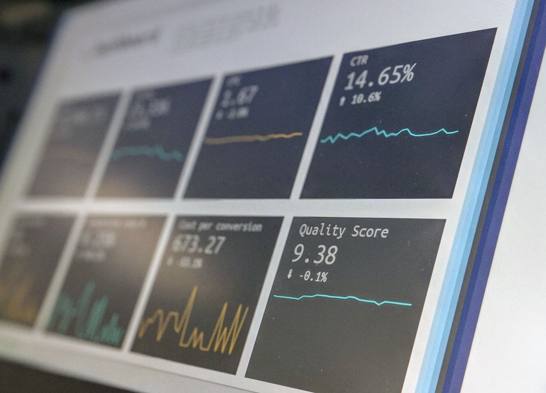 Computerbildschirm mit verschiedenen Datenanalysediagrammen und -messwerten, einschließlich Klickrate (14,65 %), Zielkonvertierungsrate (43,27 %) und Qualitätsfaktor (9,38 %), was an die Präzision erinnert, die Sie in den renommierten Forschungszentren Aachens finden würden.