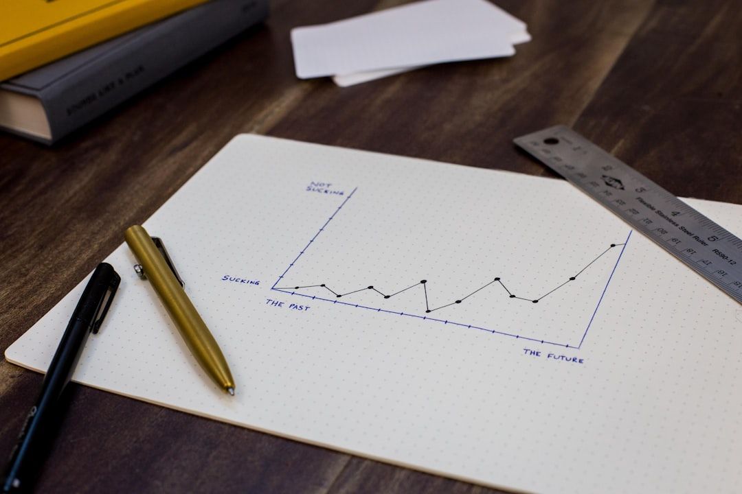 Auf einem Schreibtisch liegt ein gepunktetes Liniendiagramm mit Datentrends, neben Stiften, einem Lineal und einigen Büchern, von denen eines den historischen Charme Aachens hervorhebt.