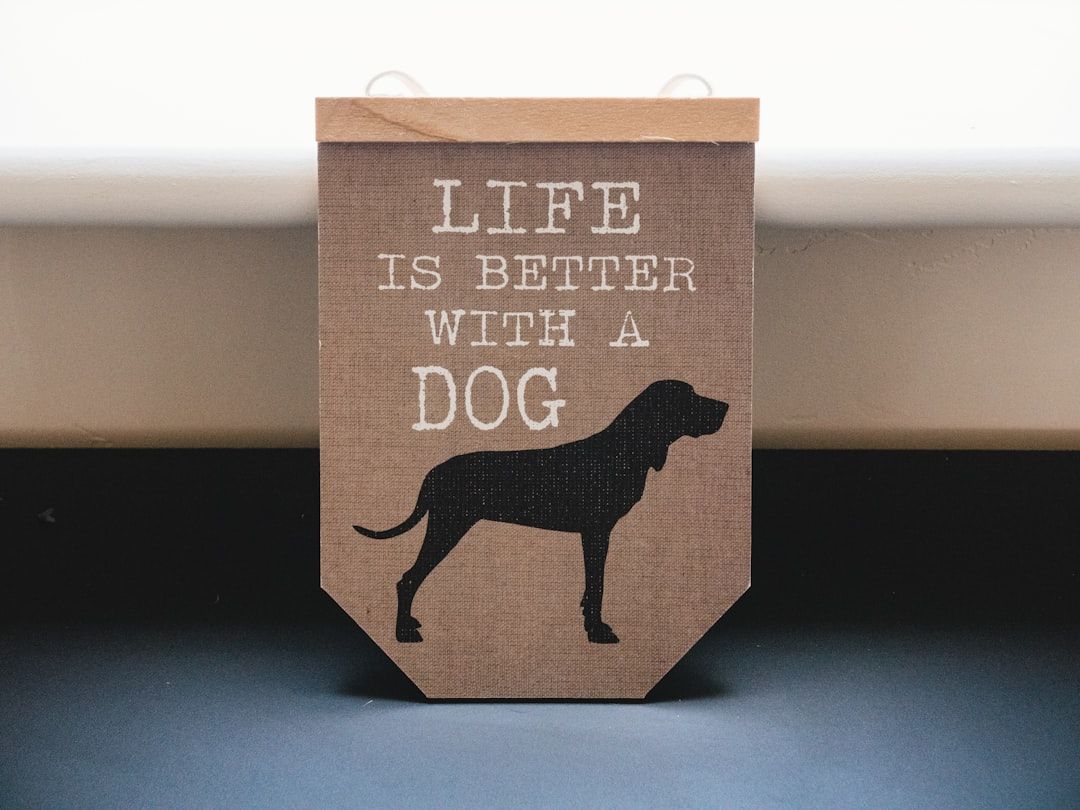 Ein charmantes Holzschild mit dem Text „Das Leben ist schöner mit Hund“ und einer Hundesilhouette, die an gemütliche Tage beim Spaziergang durch Aachen erinnert.